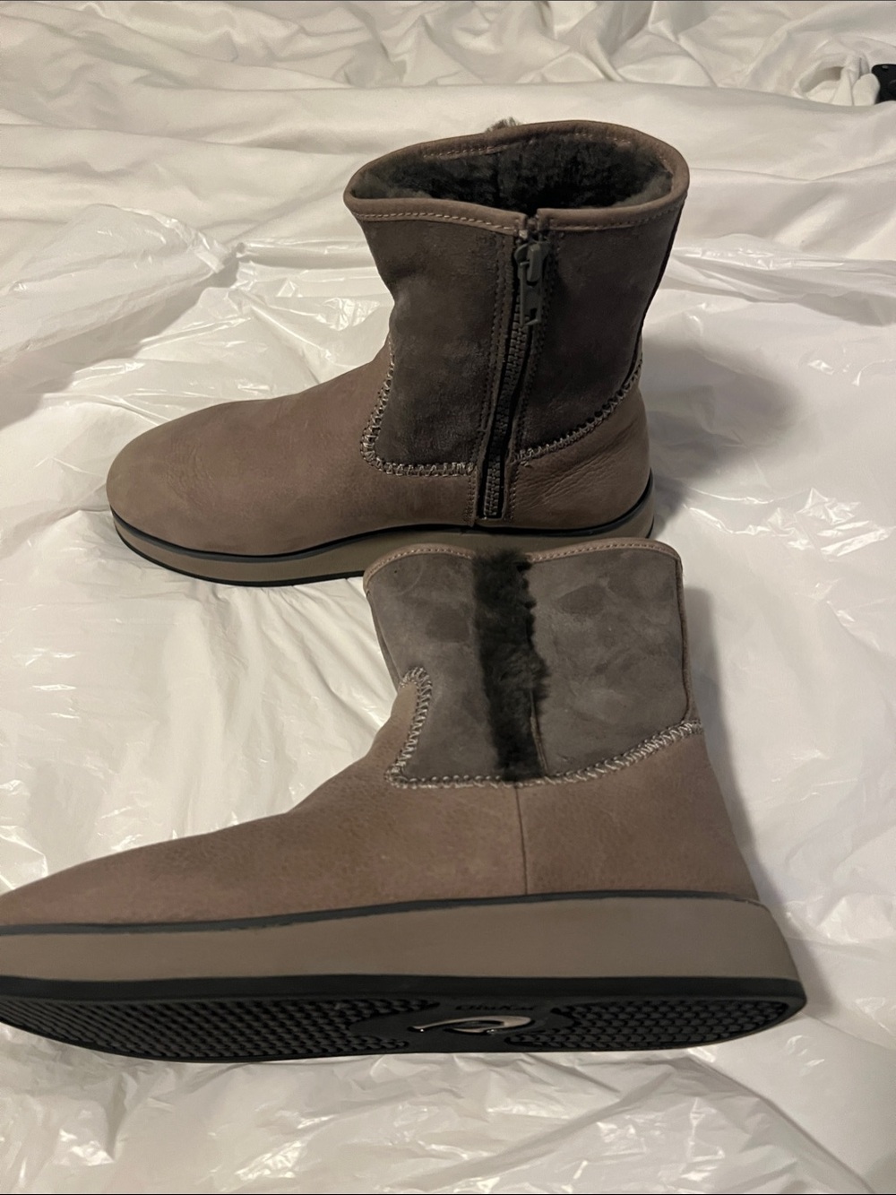OluKai Taupe Brown Suede Winter Zip Boots